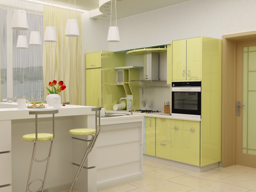 Cozinha-sala, quarto + Hall em 3d max vray imagem
