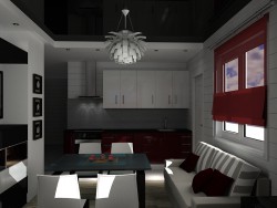 Kleine Küche-Esszimmer, wohnen in einem Haus aus Blockstamm