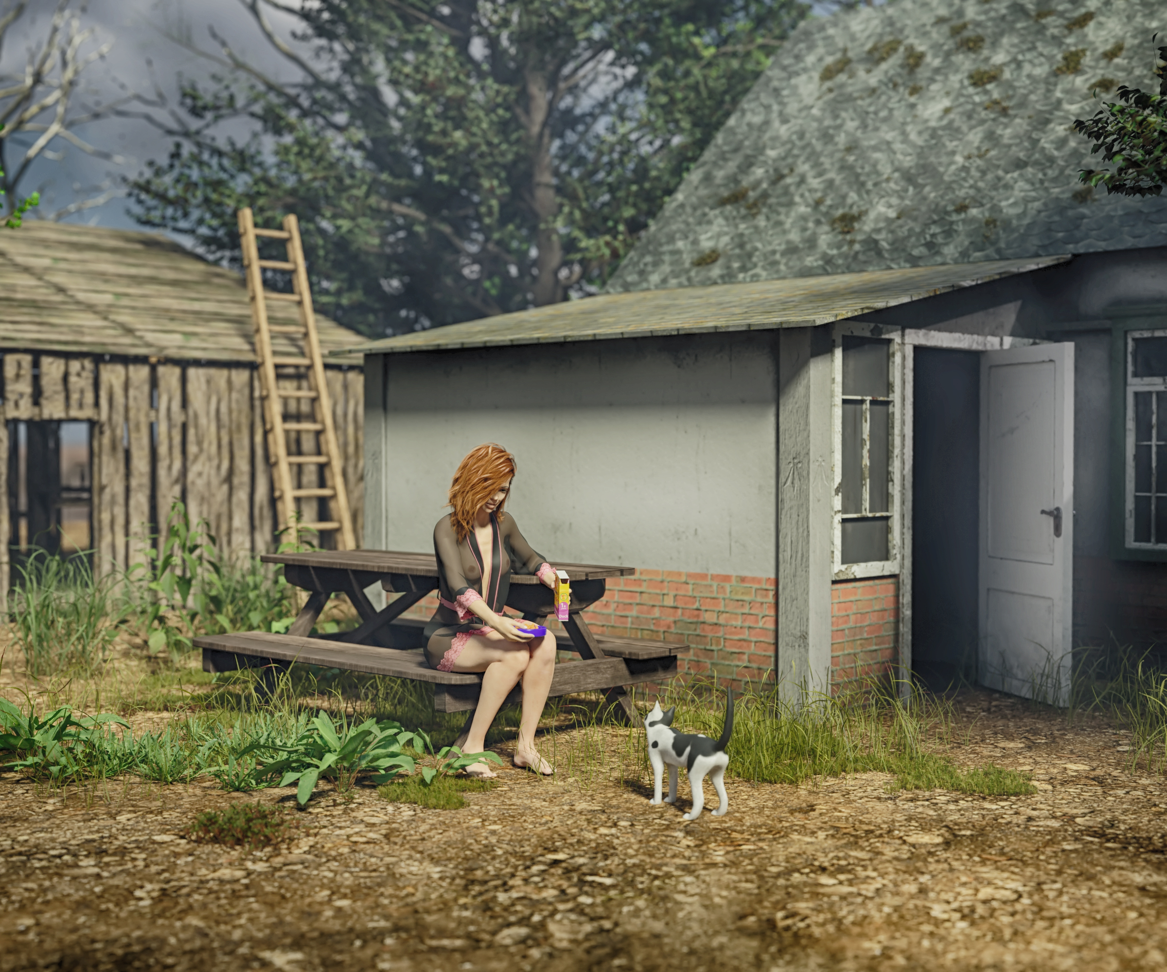 Lucy at the dacha in Blender cycles render image