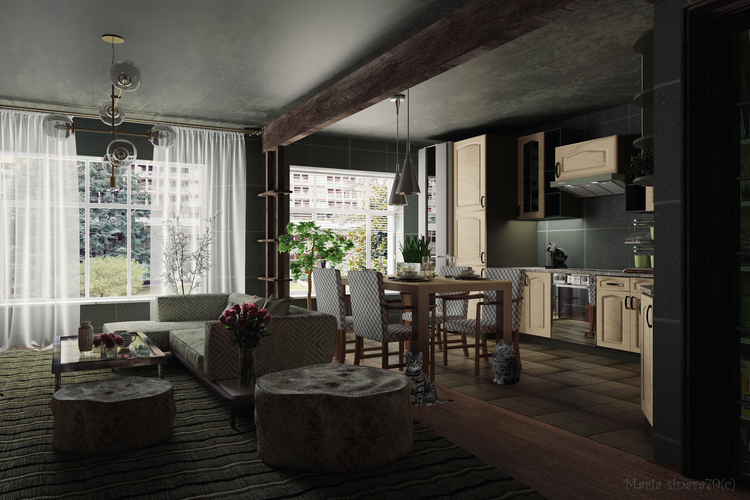 Dark interior "Summer mood" in 3d max corona render image