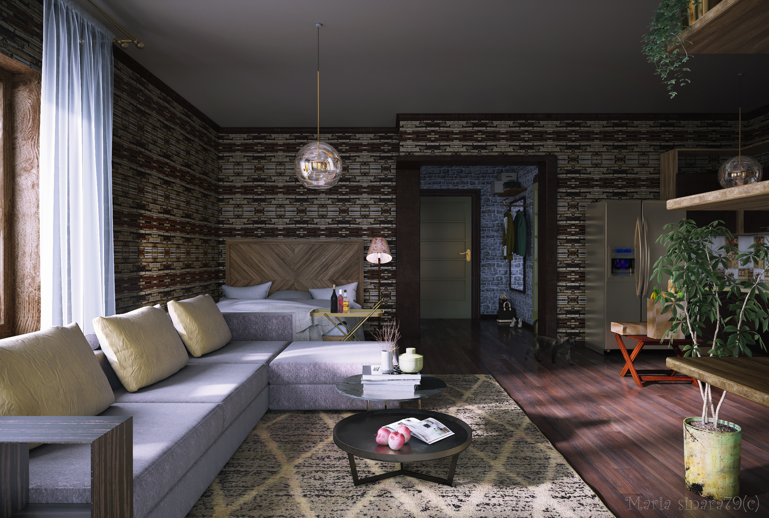Studio. Dark interior "Autumn mood" in 3d max corona render image