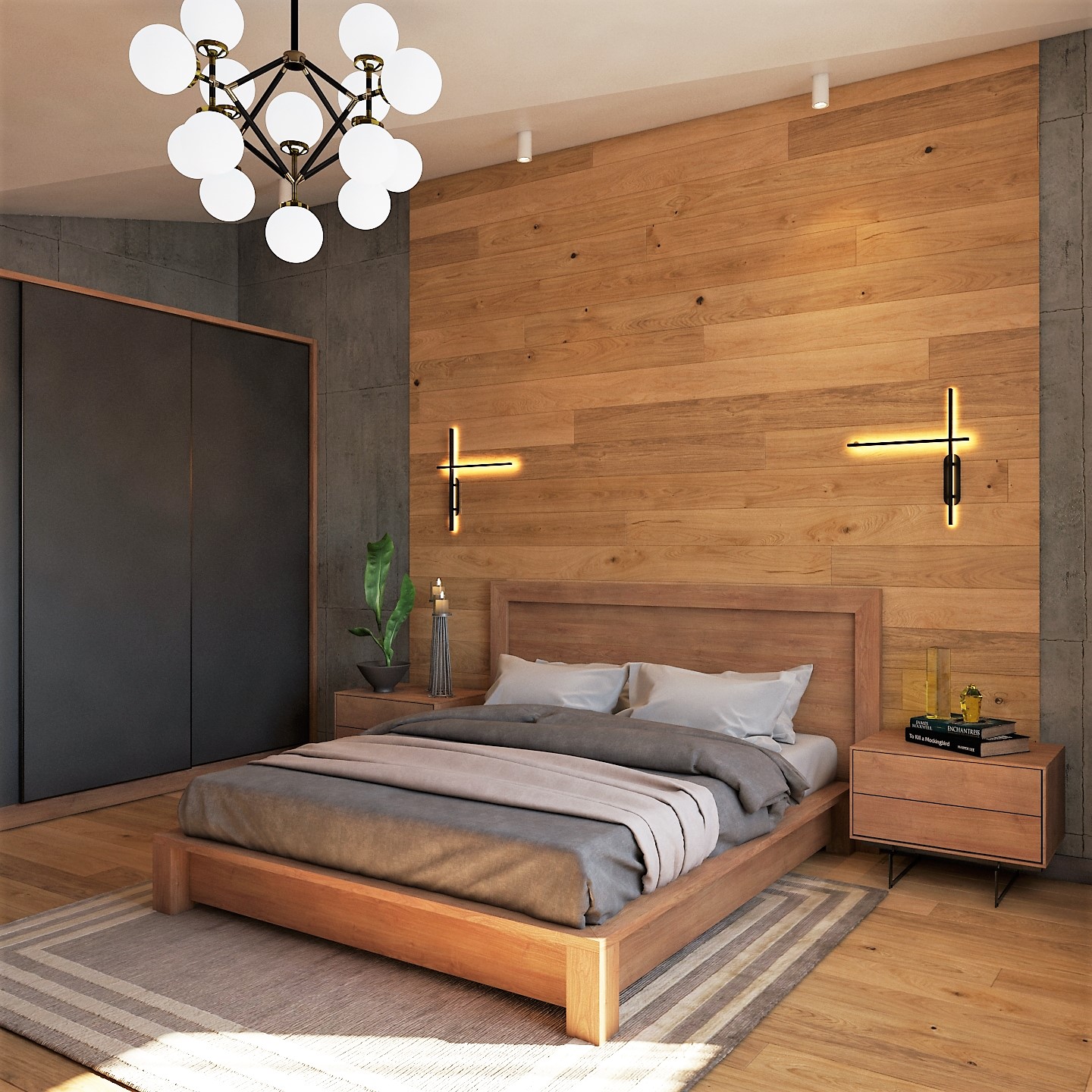 Bedroom of a young bachelor in 3d max vray 5.0 image
