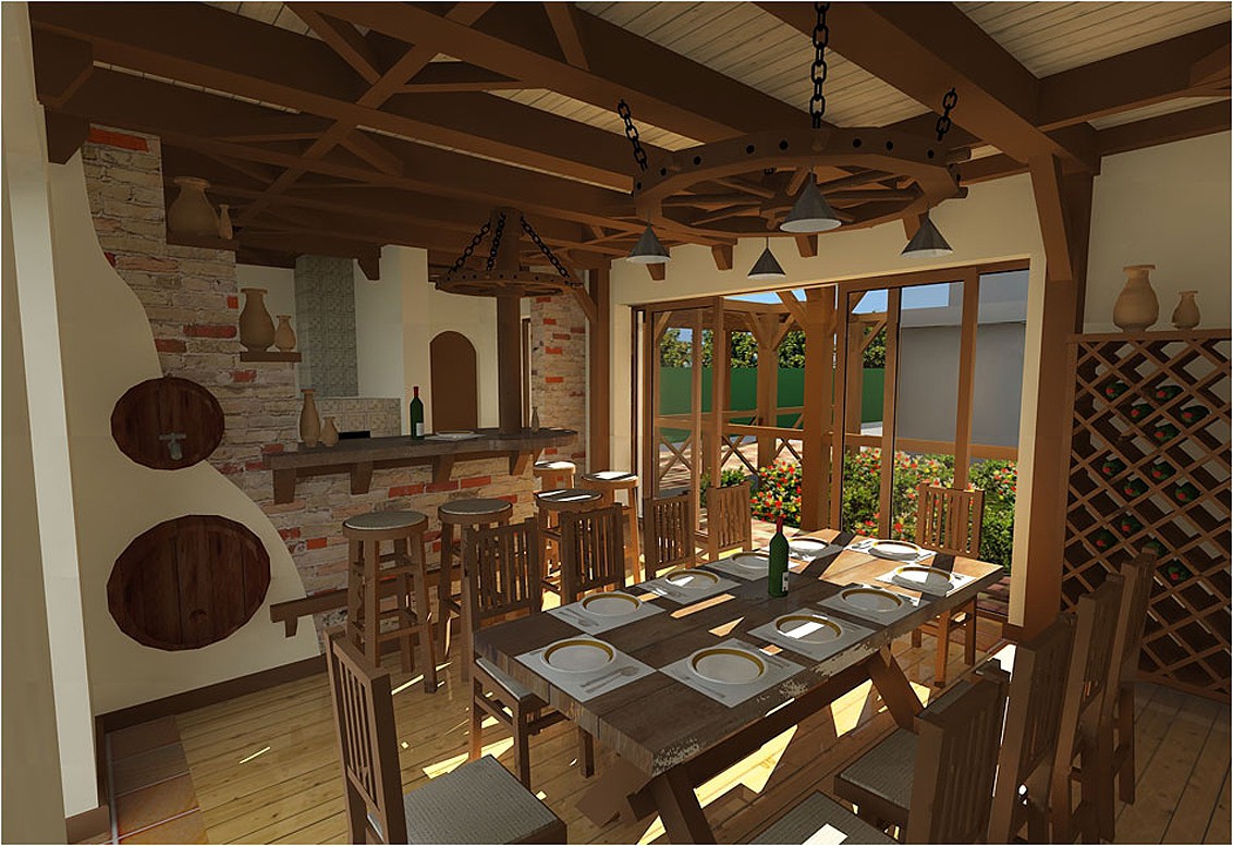 Il design degli interni soggiorno in una casa di ospite di estate in 3d max vray immagine