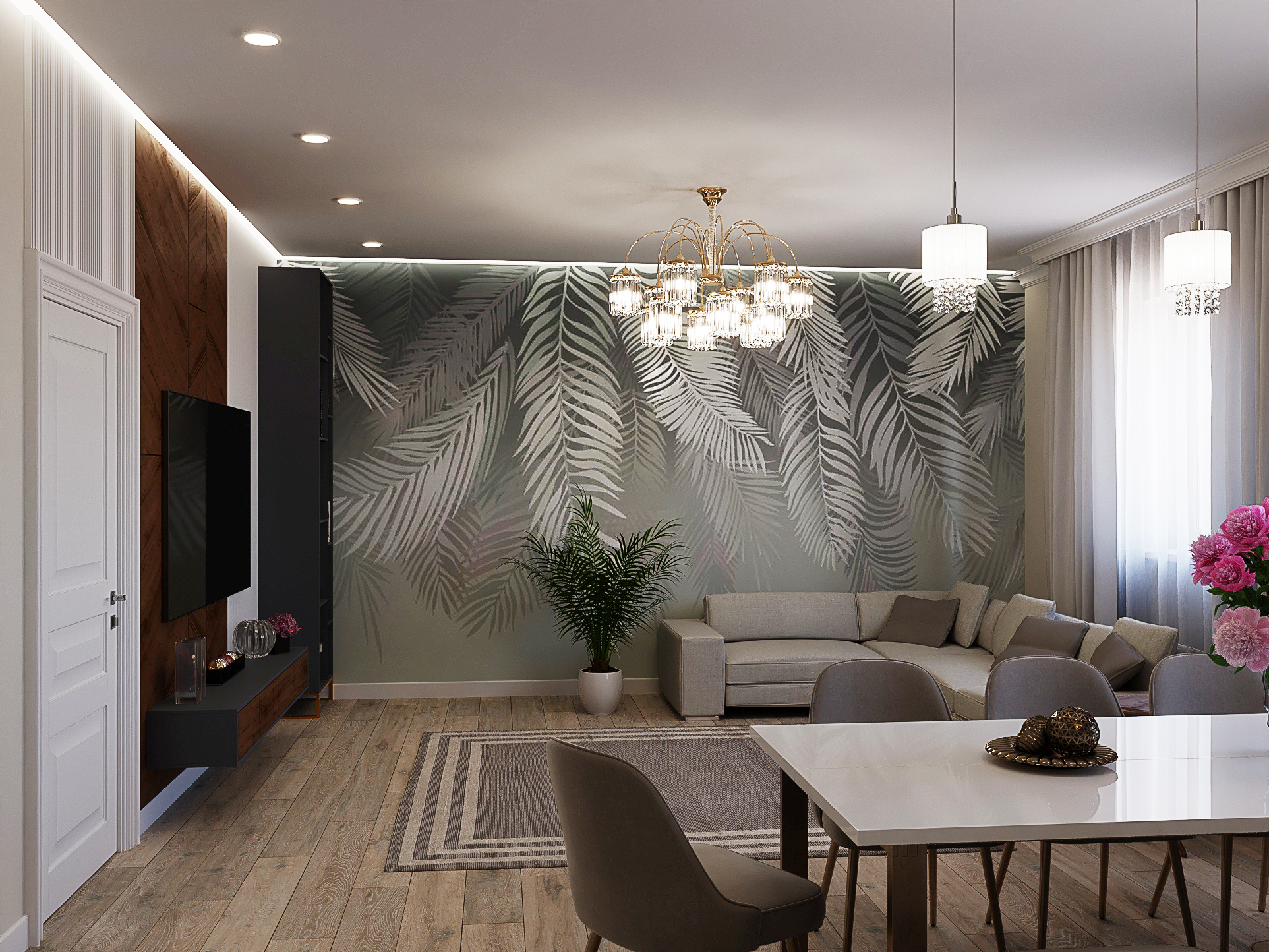 युवा मालिक के लिए घर में रहने का कमरा 3d max vray 5.0 में प्रस्तुत छवि