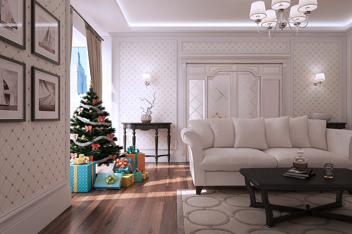 Living room new year in 3d max vray image