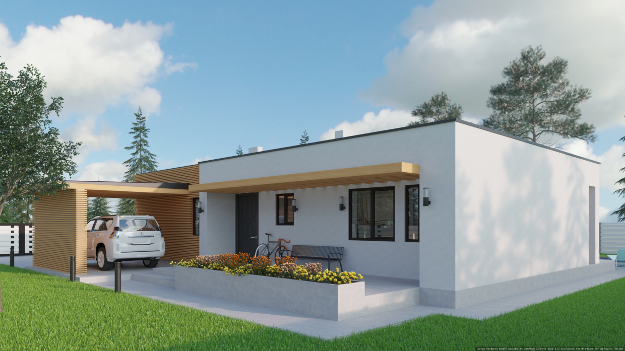 House on the plot in 3d max corona render image