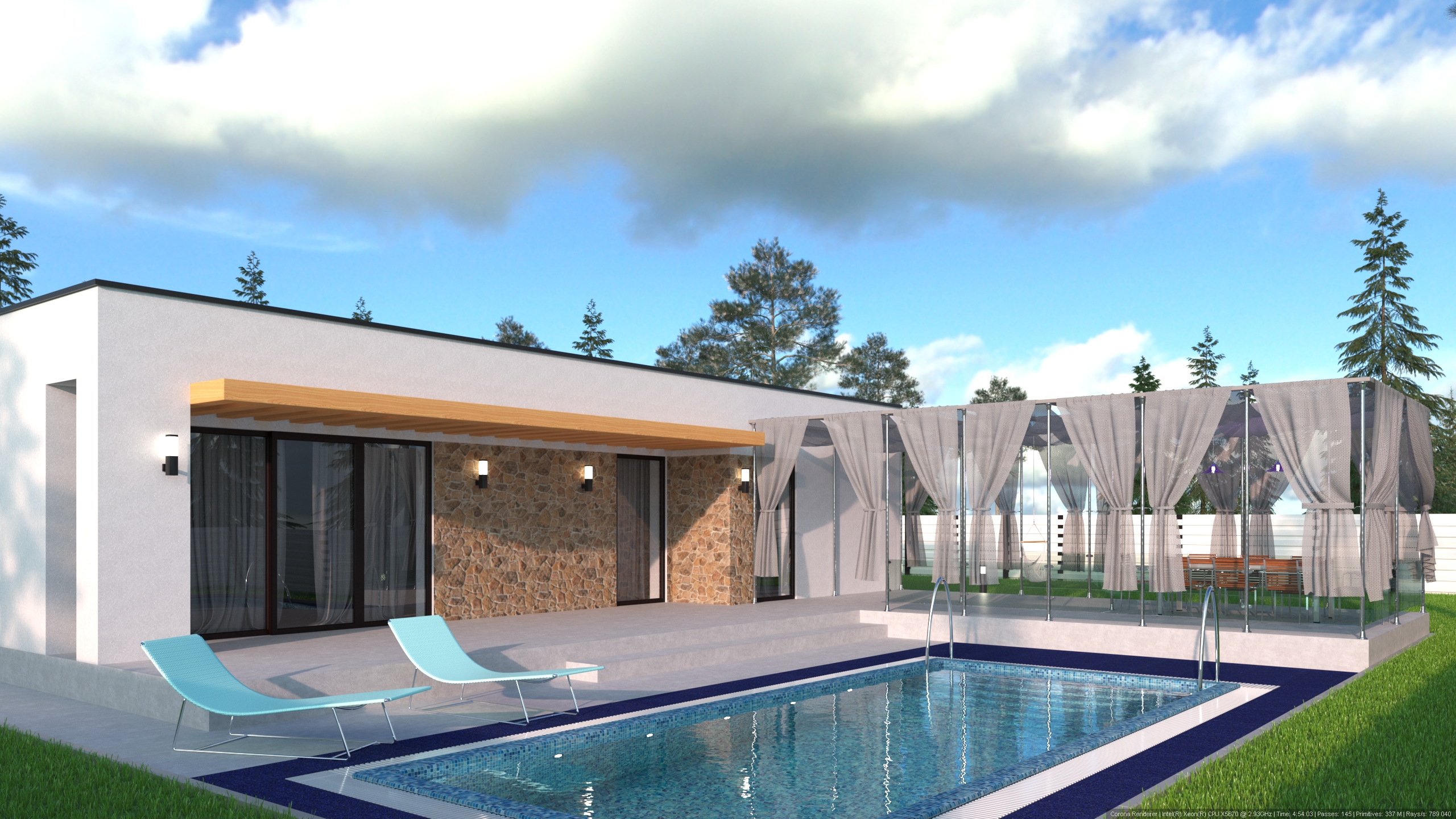Дом на приусадебном участке в 3d max corona render изображение