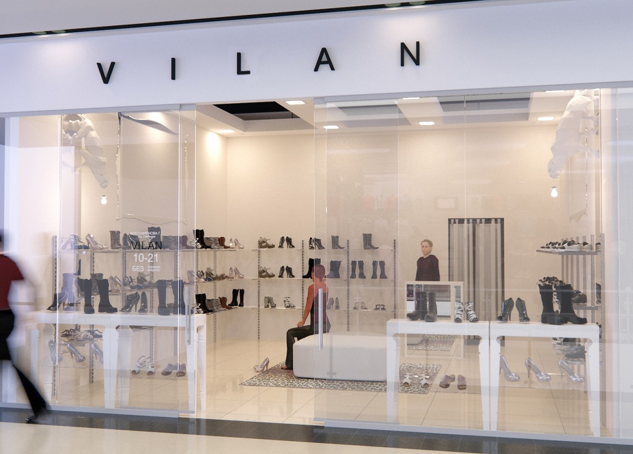 जूते की दुकान "VILAN" 3d max corona render में प्रस्तुत छवि