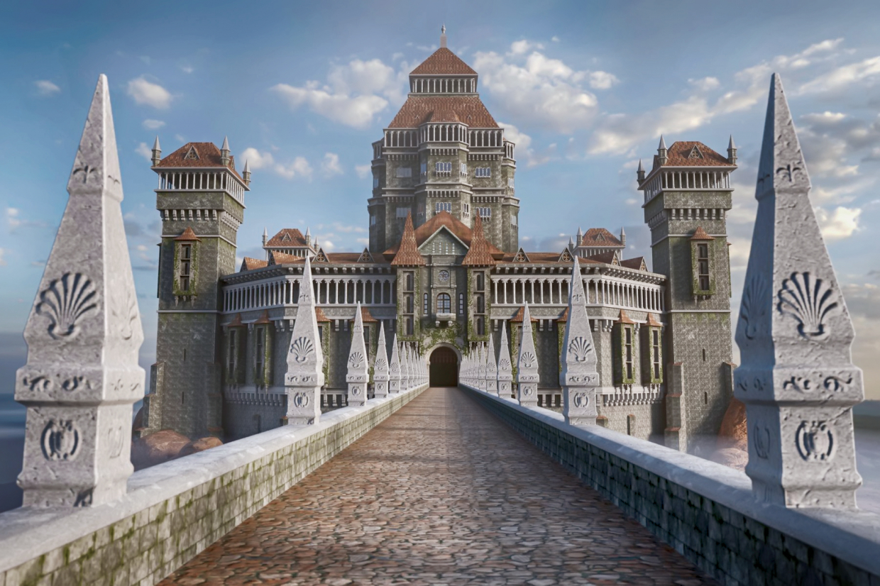 मध्यकालीन महल Blender cycles render में प्रस्तुत छवि