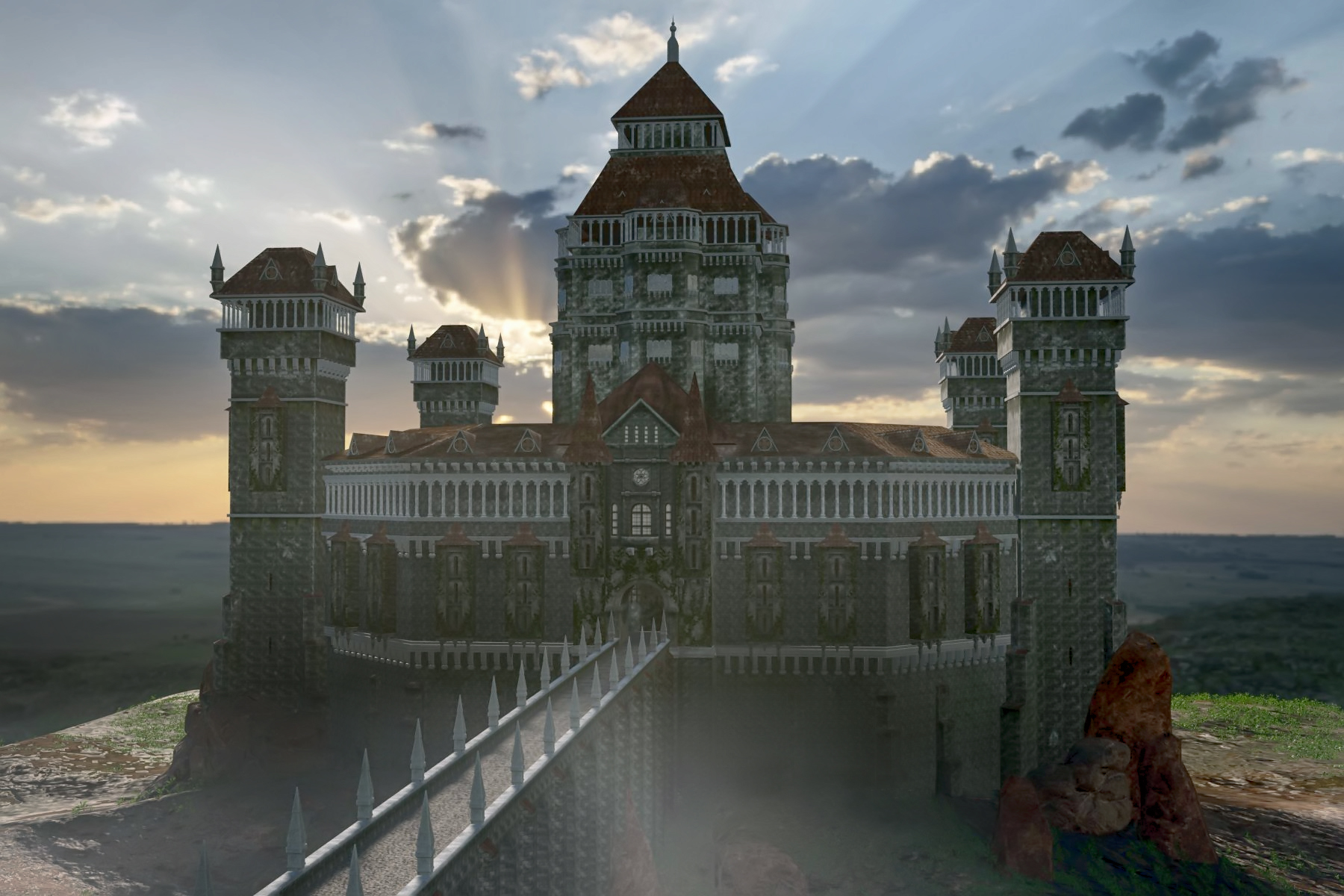 मध्यकालीन महल Blender cycles render में प्रस्तुत छवि