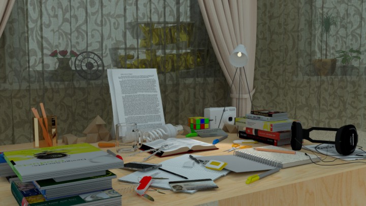 Table by the window in Blender cycles render image