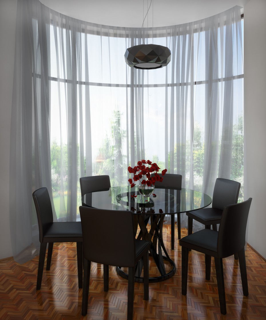 Dining area with Bay window in 3d max vray image