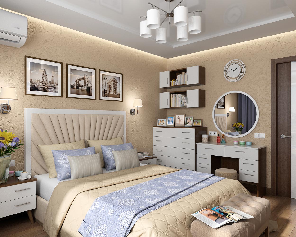 Chernigov'da bir apartman dairesinde bir yatak odası için iç tasarım projesi in 3d max vray 1.5 resim