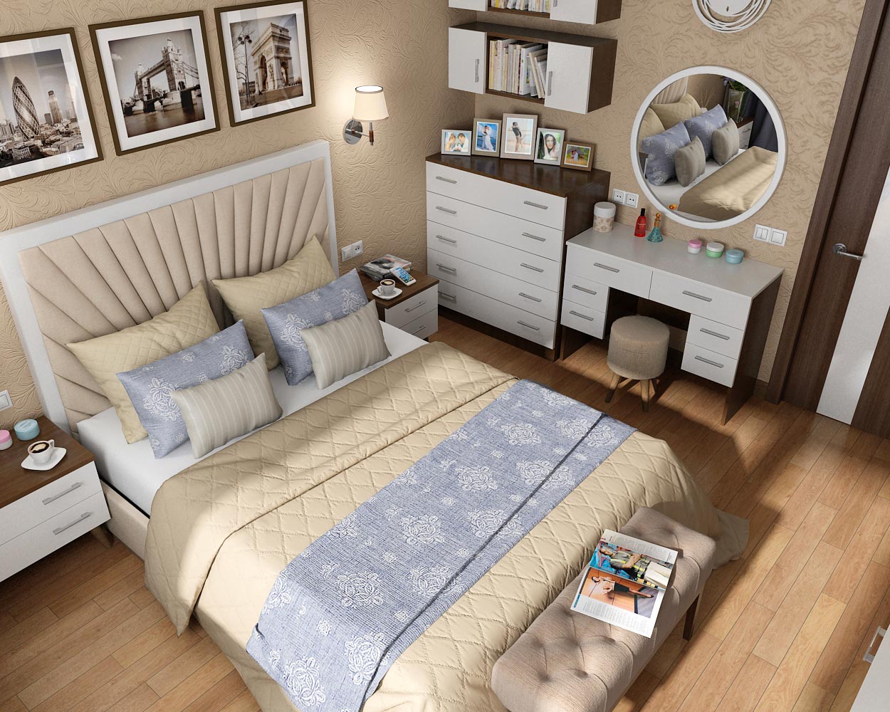 चेर्निगोव में एक अपार्टमेंट में एक बेडरूम के लिए आंतरिक डिजाइन परियोजना 3d max vray 1.5 में प्रस्तुत छवि
