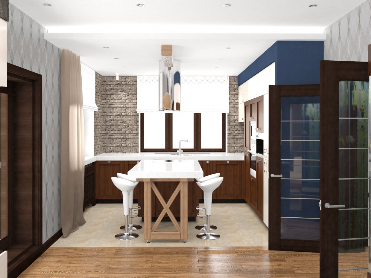 Кухня вітальня з каміном в 3d max vray 3.0 зображення
