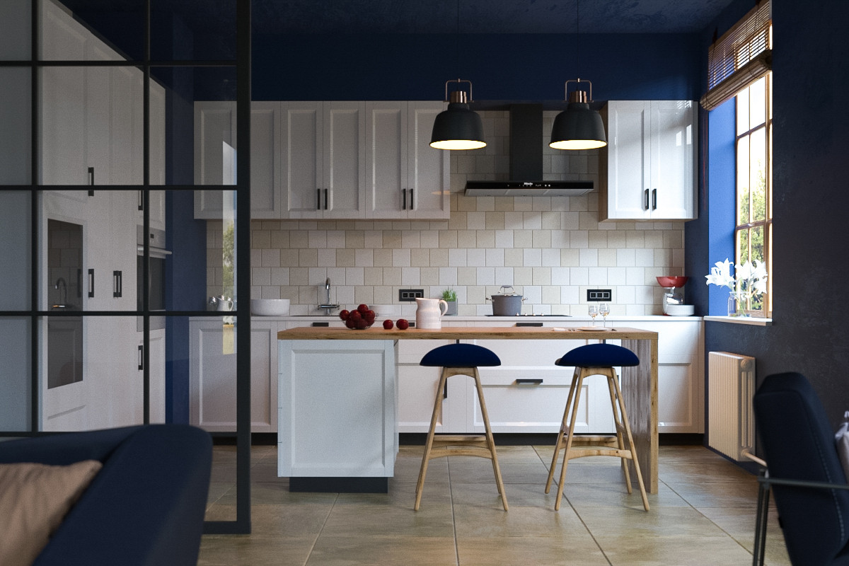 KITCHEN BLUE in 3d max corona render image