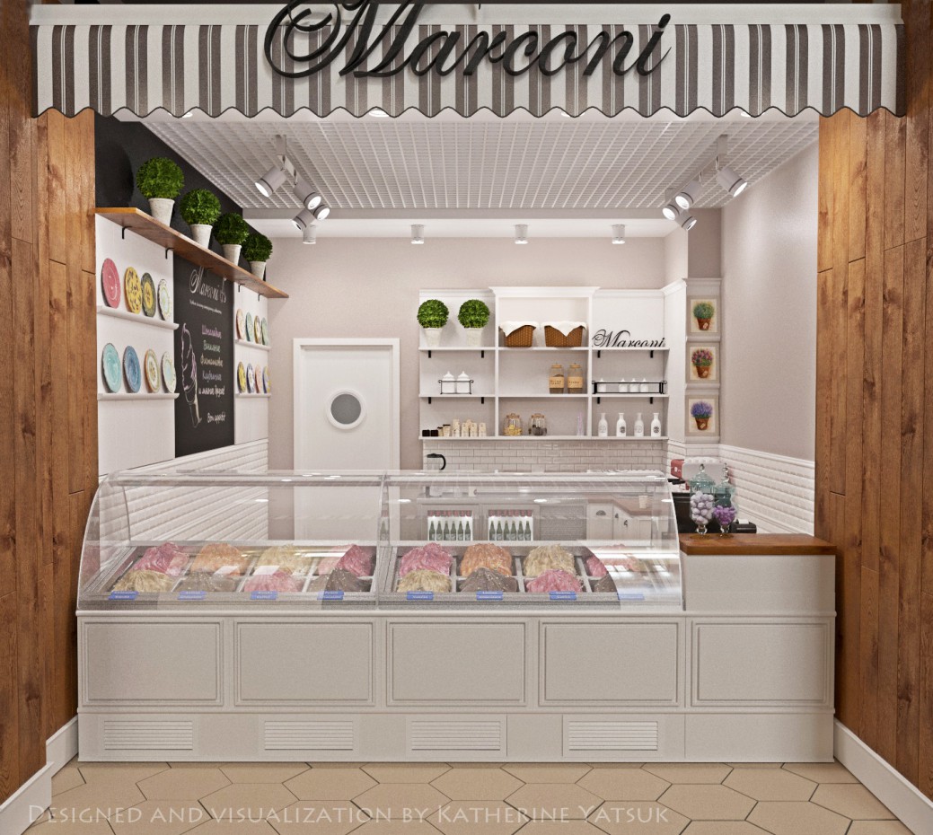 Дизайн і візуалізація для кафе морозива Марконі в 3d max corona render зображення
