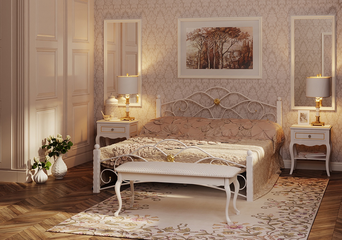 बेडरूम, जाली बेड 3d max corona render में प्रस्तुत छवि