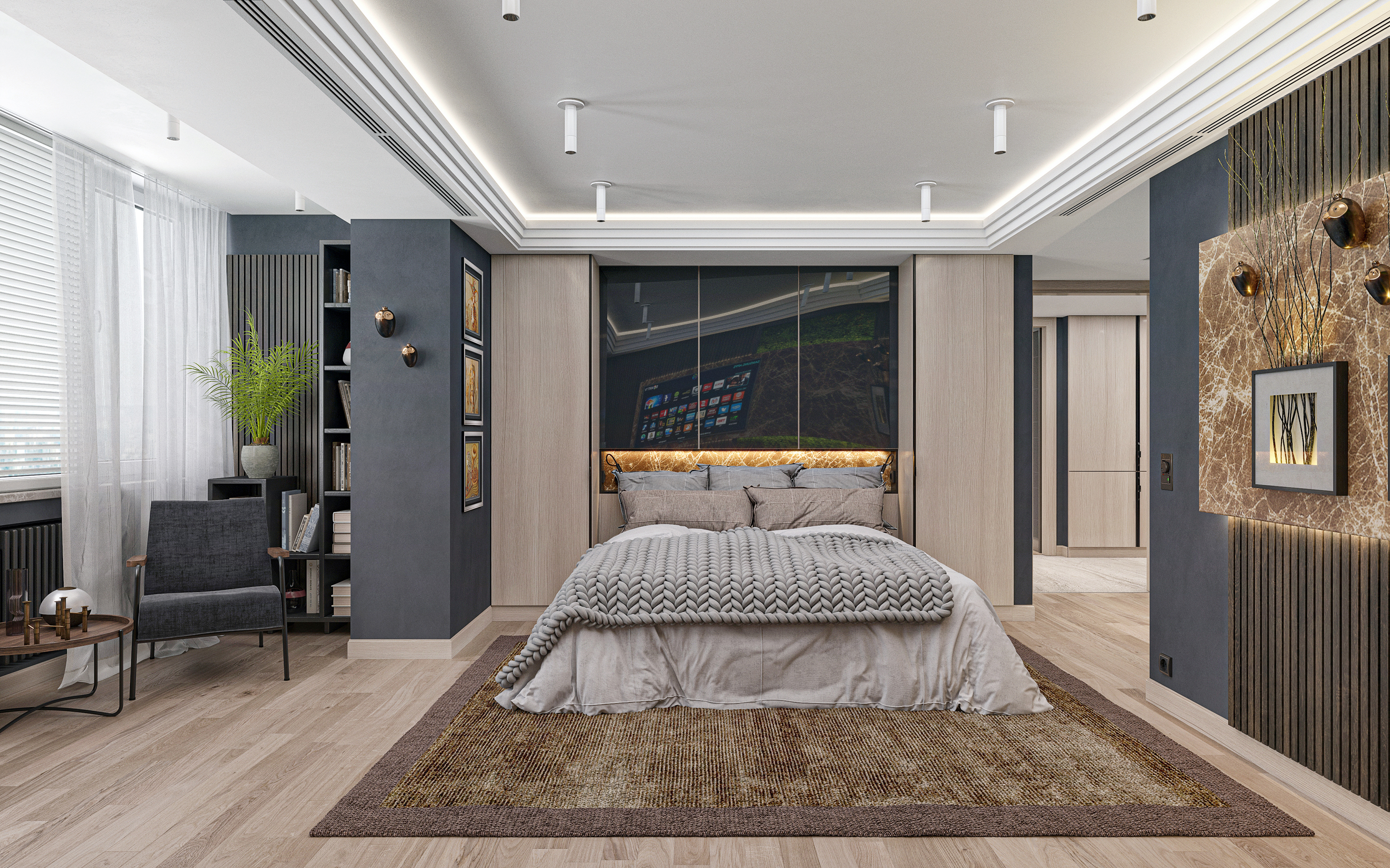 Спальня №2 (S=24.8м2) в 3d max corona render изображение