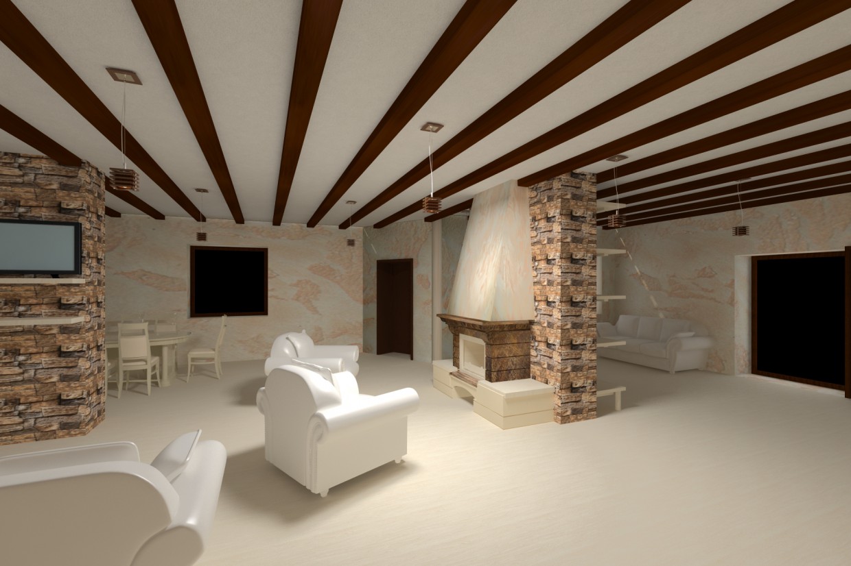 Salle de séjour avec une cheminée dans 3d max vray image