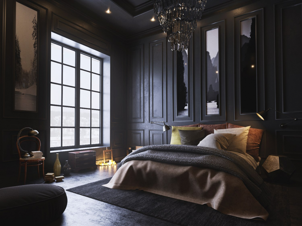 Görselleştirme theq yatak odası in 3d max corona render resim