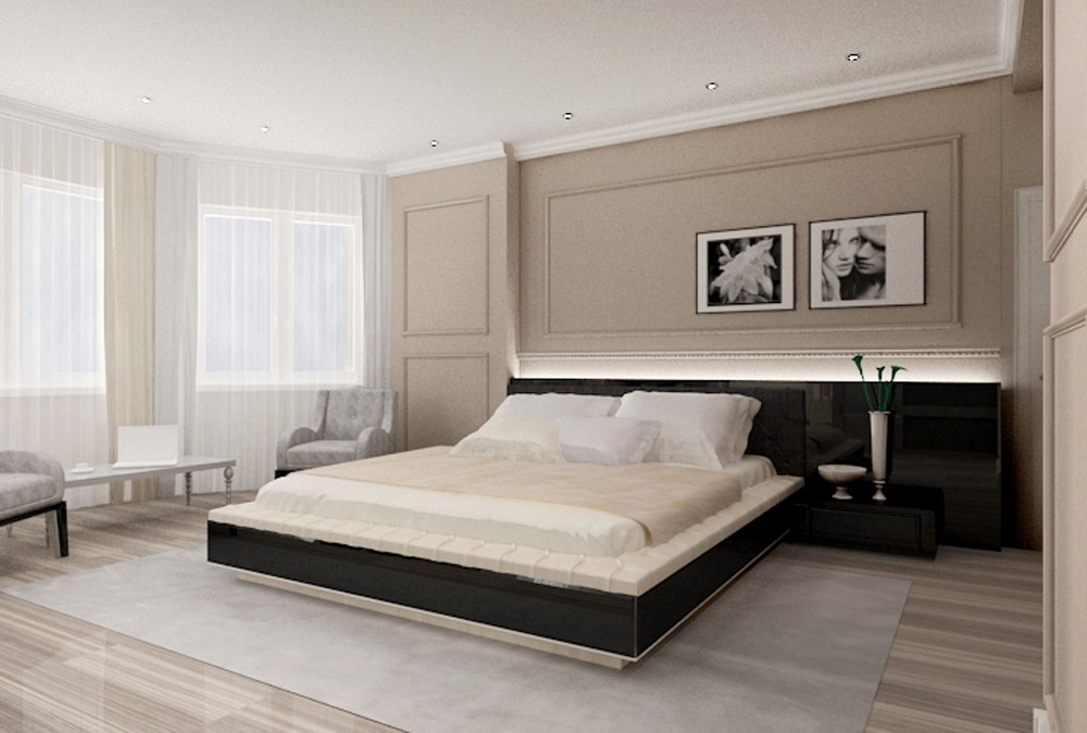 एक युवा परिवार के लिए बेडरूम 3d max vray में प्रस्तुत छवि