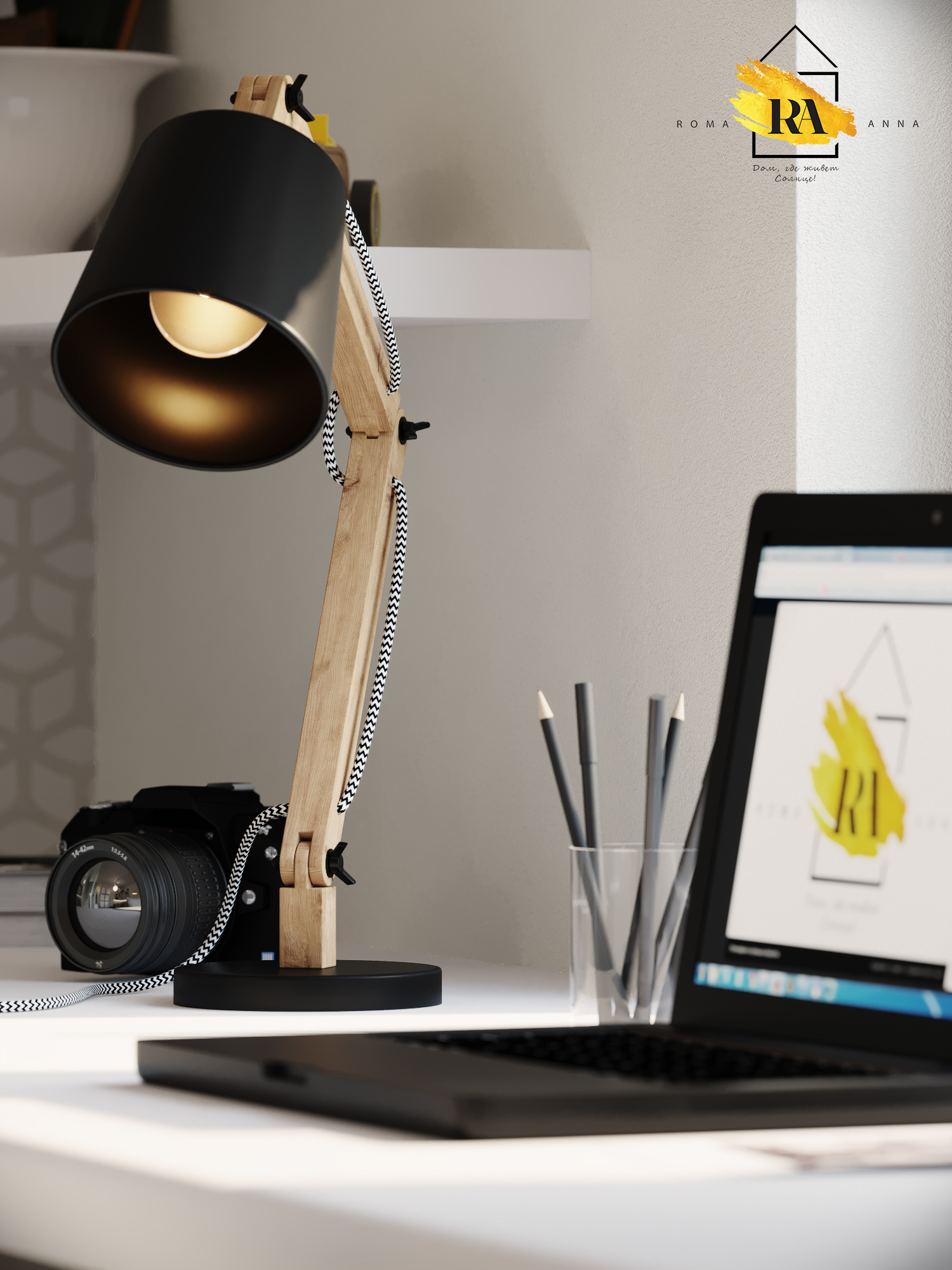 Вітальня-кабінет в 3d max corona render зображення