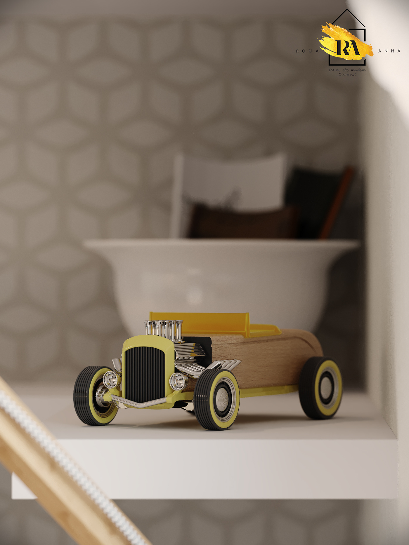 Гостиная-кабинет в 3d max corona render изображение