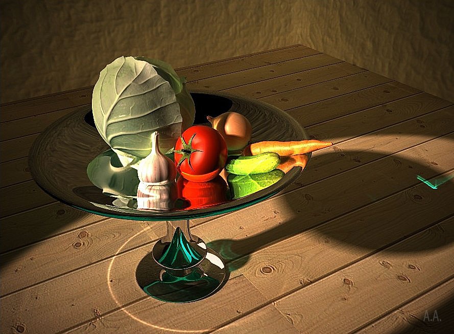 सब्जियों के साथ अभी भी जीवन 3d max vray में प्रस्तुत छवि