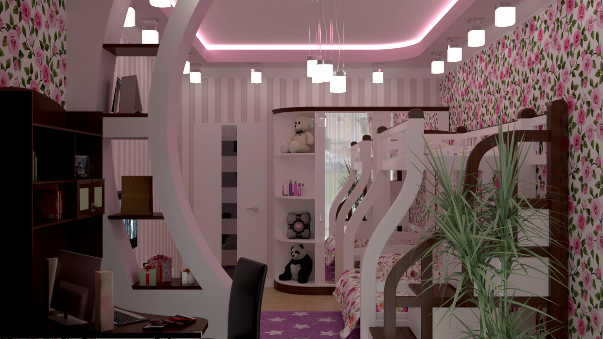 लड़कियों के कमरे 3d max corona render में प्रस्तुत छवि