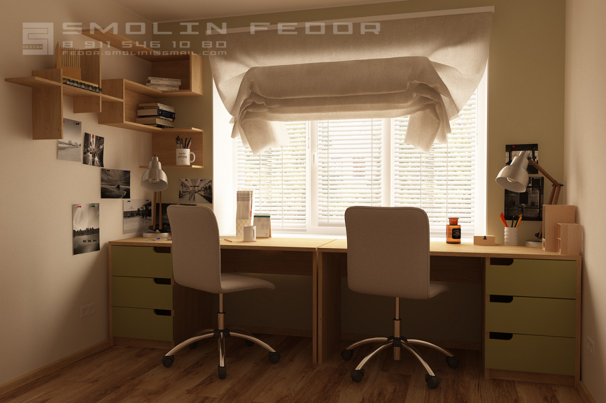 बच्चों के कमरे में कार्य केंद्र 3d max corona render में प्रस्तुत छवि