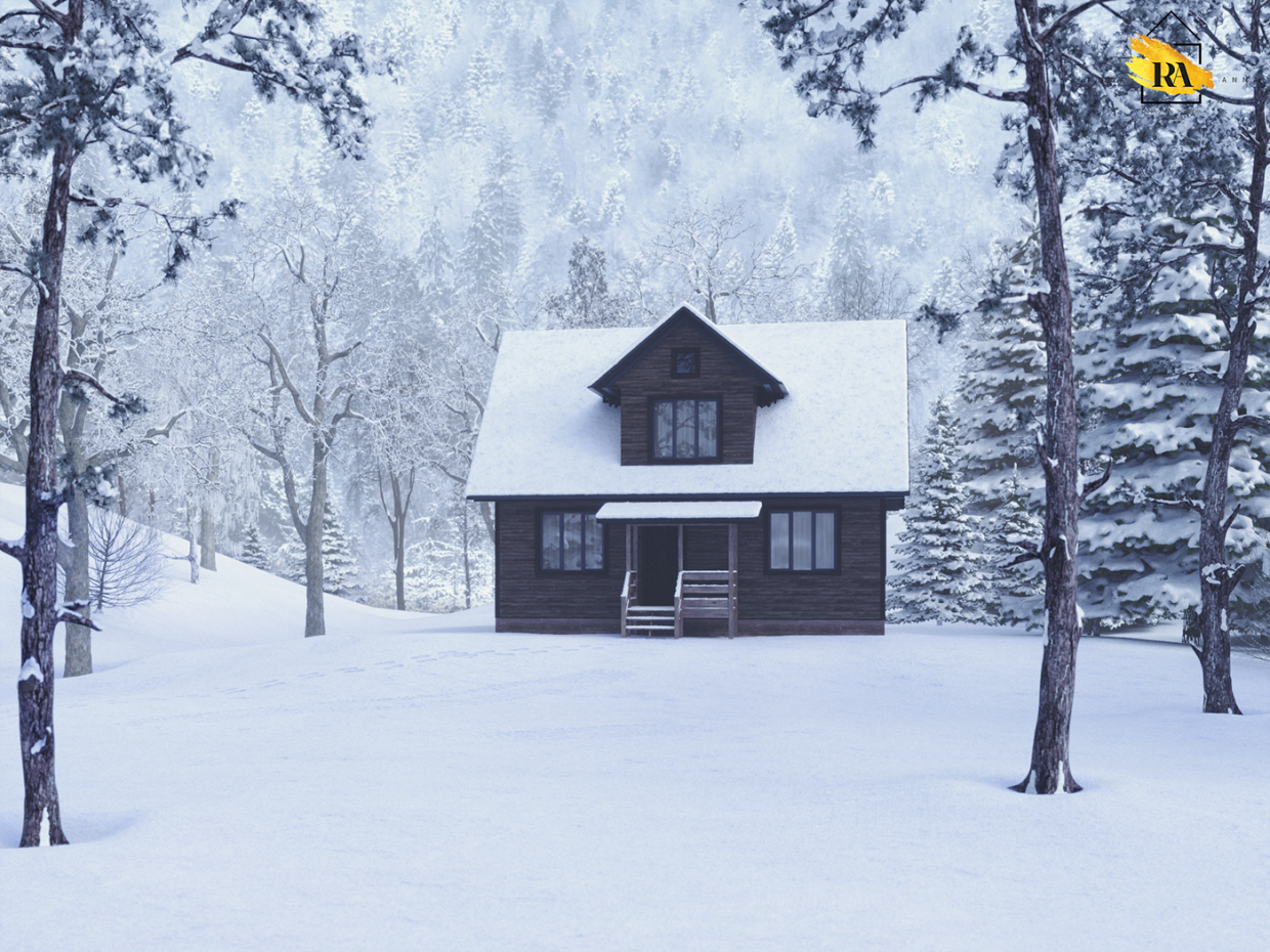 Будиночок в зимовому лісі в 3d max corona render зображення