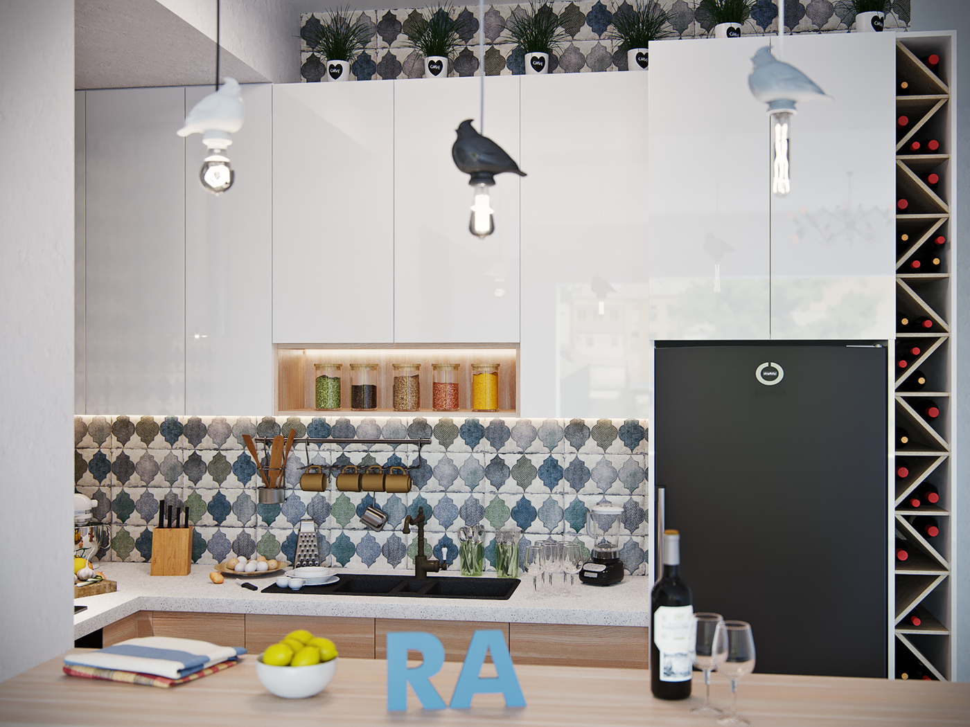 Кухня. Вільне планування з жорсткими обмеженнями. місто Тбілісі в 3d max corona render зображення