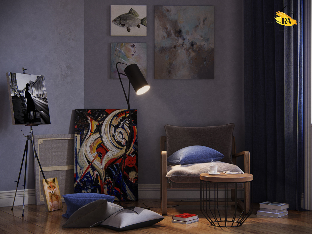 Уютный уголок cozy corner в 3d max corona render изображение