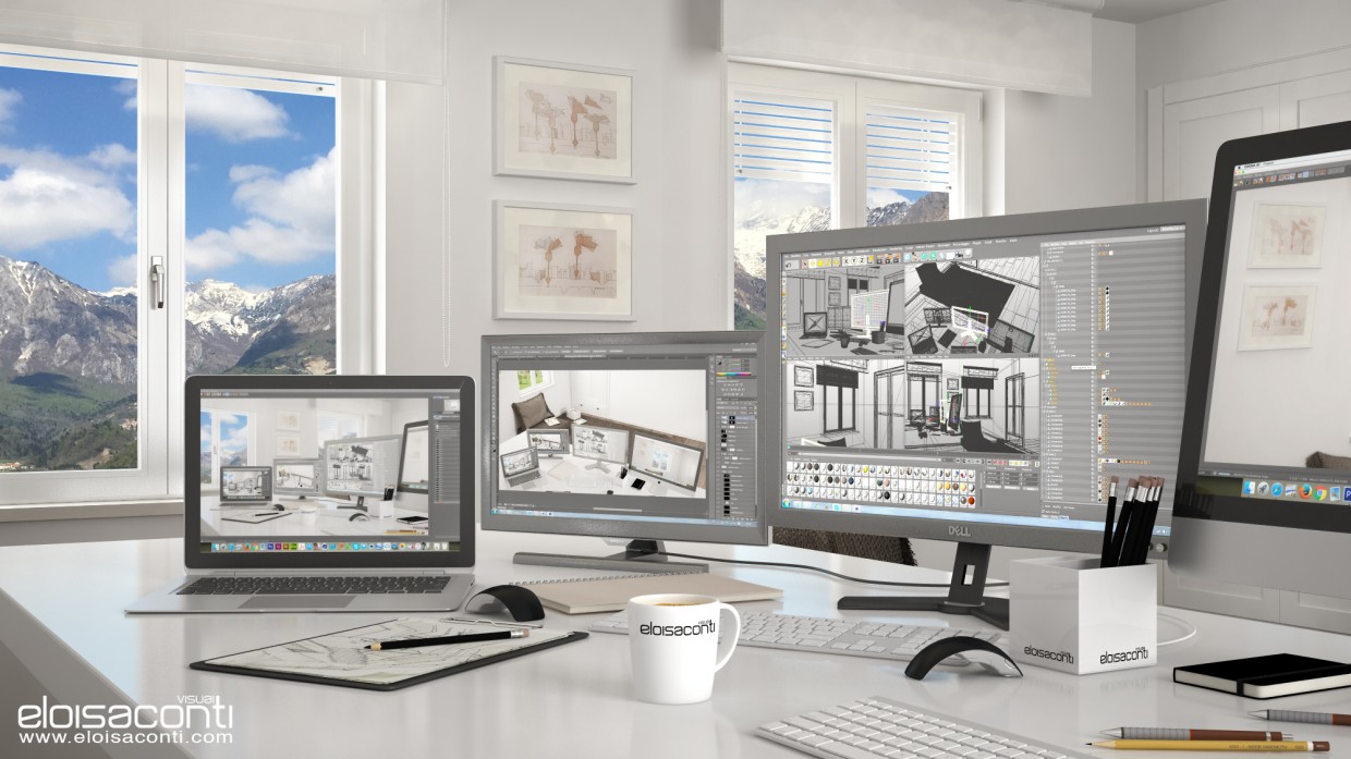 Mountain office Annette: living 3d image in Cinema 4d vray 2.5 image