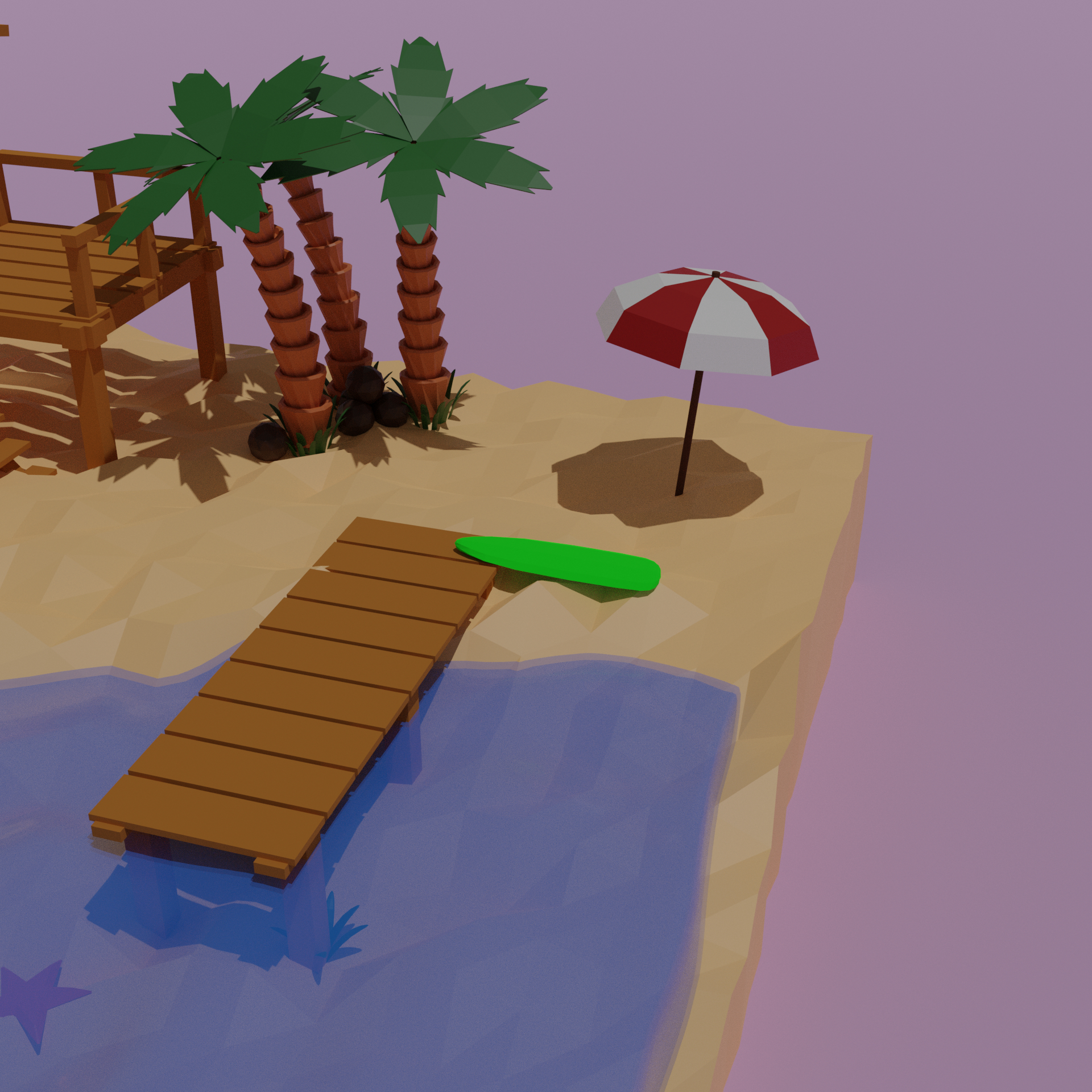 imagen de playa de verano en Blender cycles render