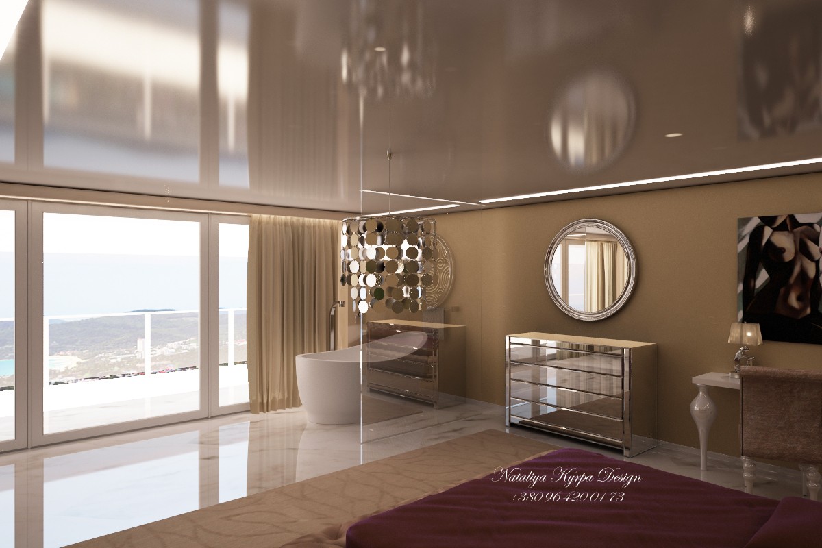 imagen de Dormitorio con vista al mar en 3d max vray