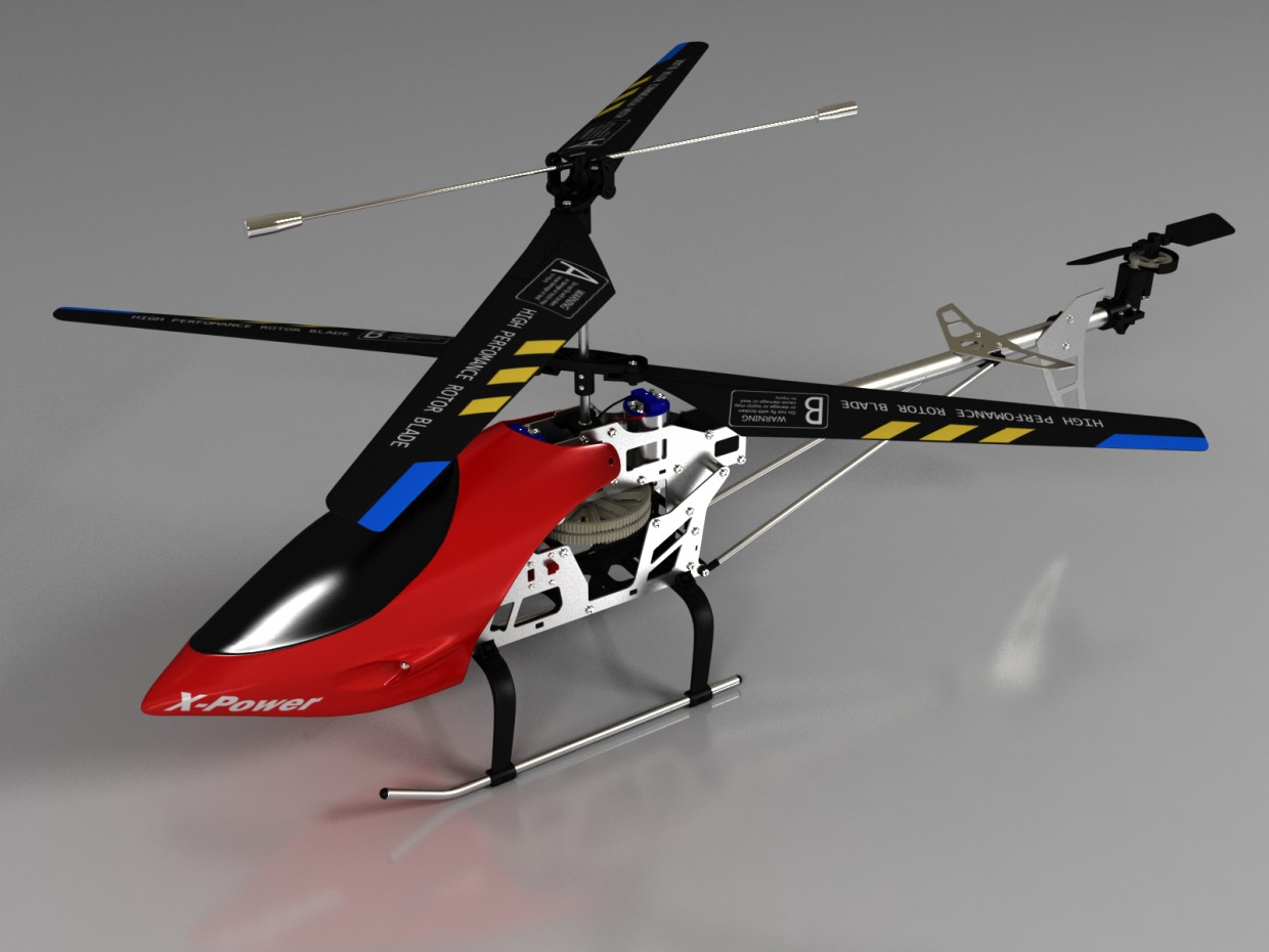 रेडियो नियंत्रित हेलीकाप्टर का एक मॉडल 3d max vray में प्रस्तुत छवि