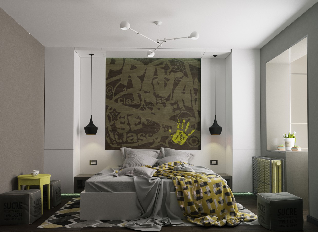 imagen de dormitorio para un joven en 3d max corona render