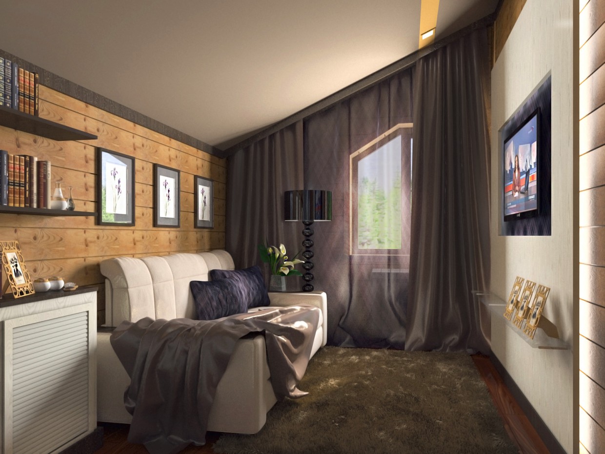 Die Zimmer in der Hütte von Protokollen in 3d max corona render Bild