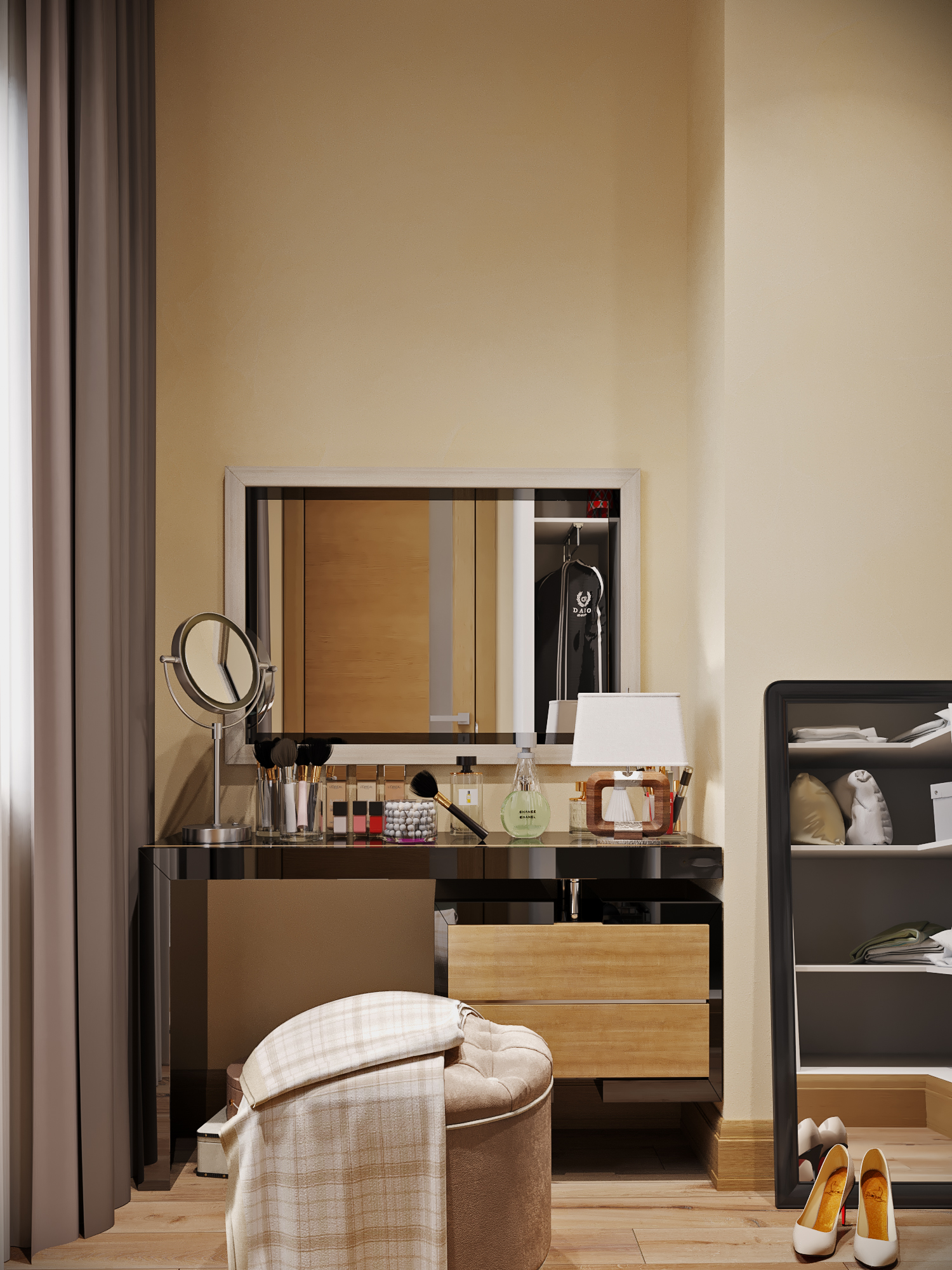 Townhouse. Visualization of the dressing room in 3d max corona render image