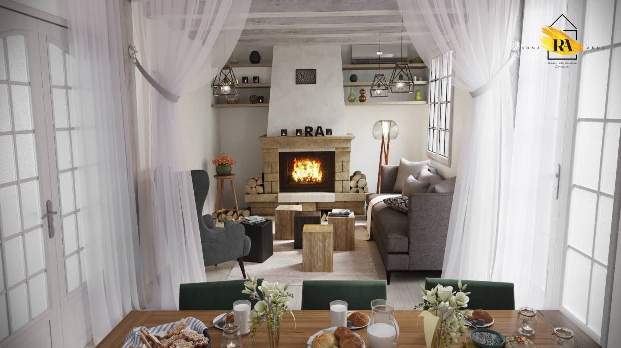Visualizzazione del soggiorno-sala da pranzo "Respirazione facile" in 3d max corona render immagine