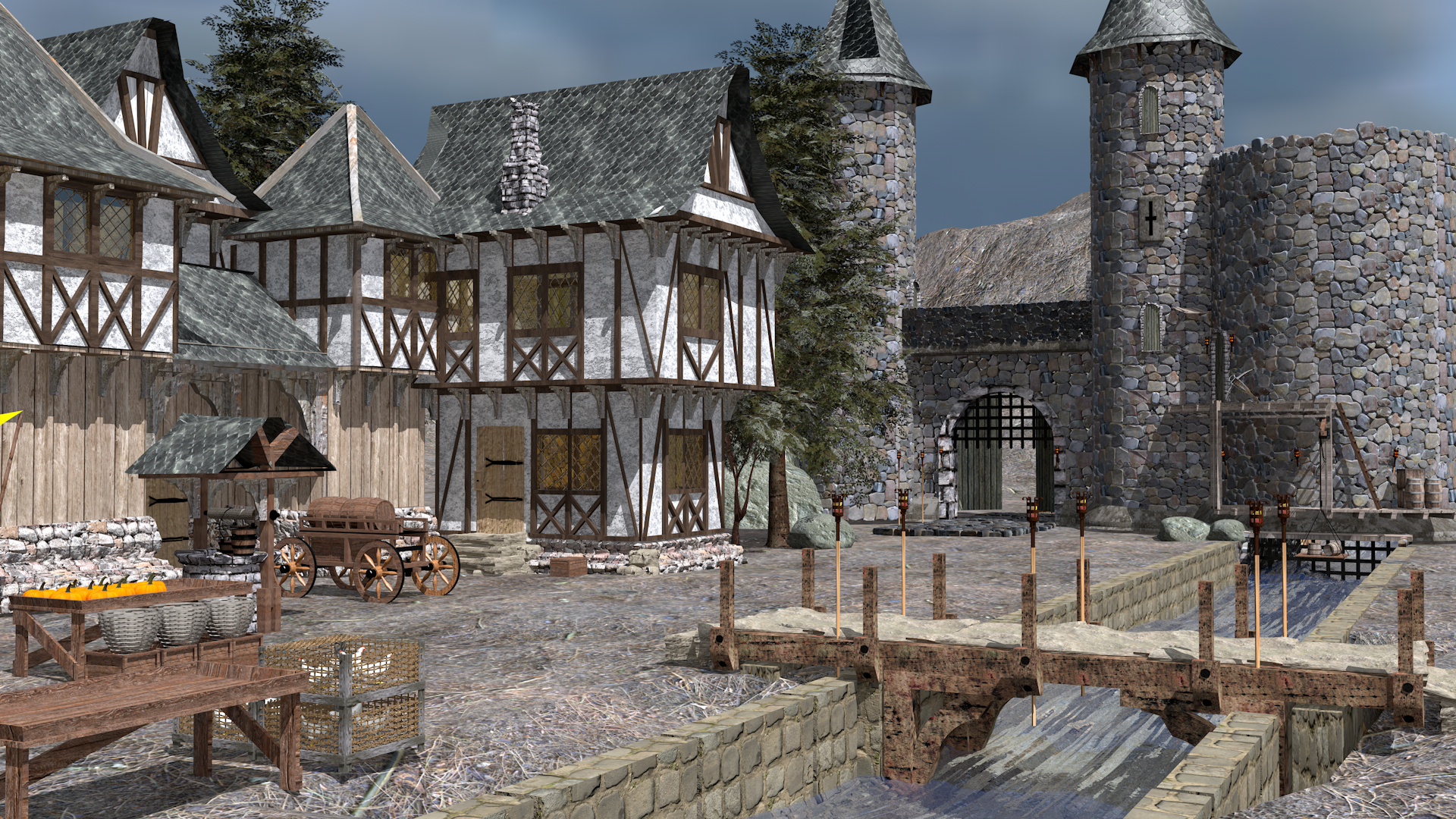 Borgo medievale in Cinema 4d maxwell render immagine