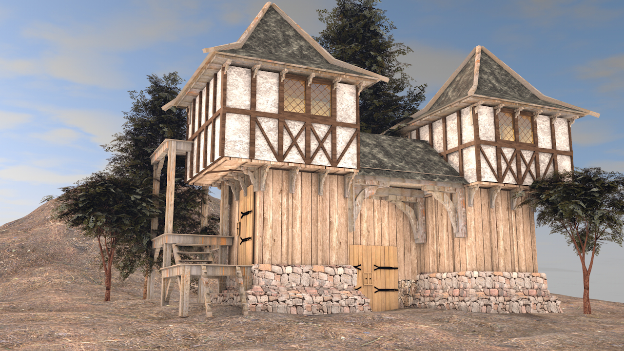 Medieval village in Cinema 4d maxwell render image