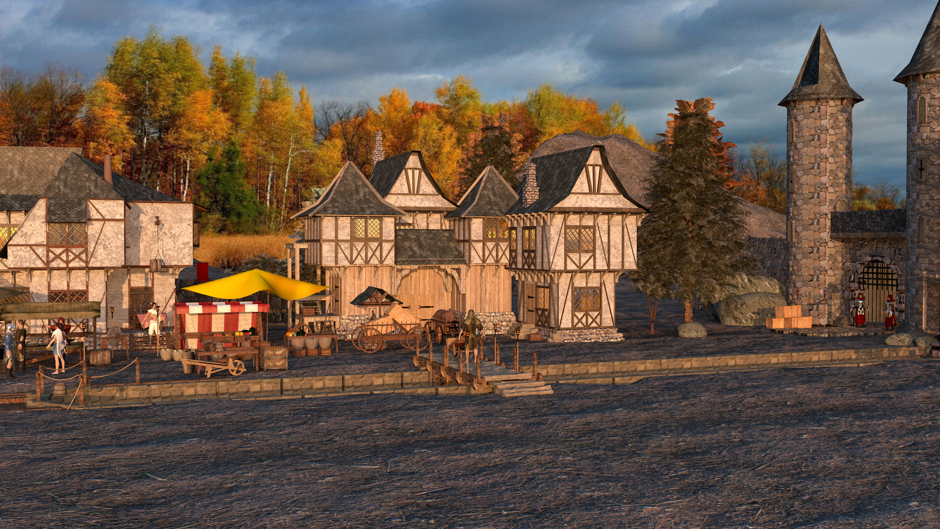 Ortaçağ köyü in Cinema 4d maxwell render resim