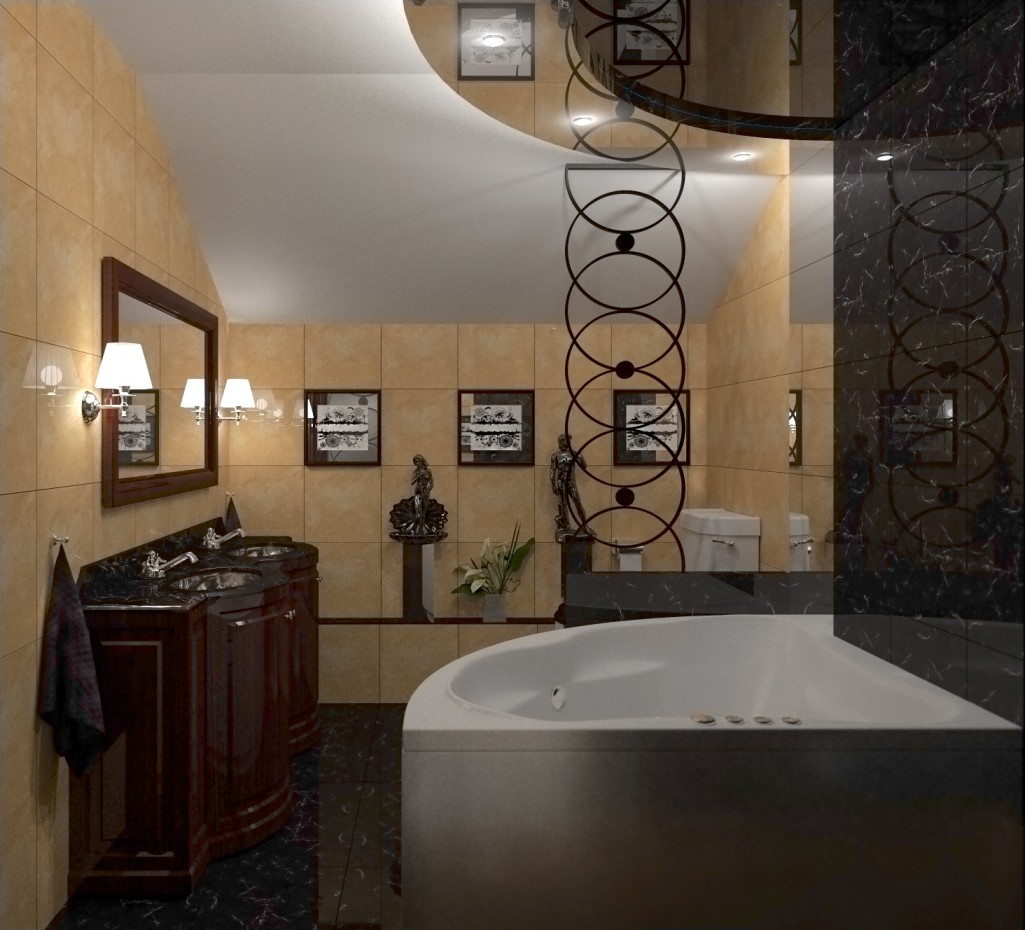 बाथरूम में कॉटेज 3d max corona render में प्रस्तुत छवि