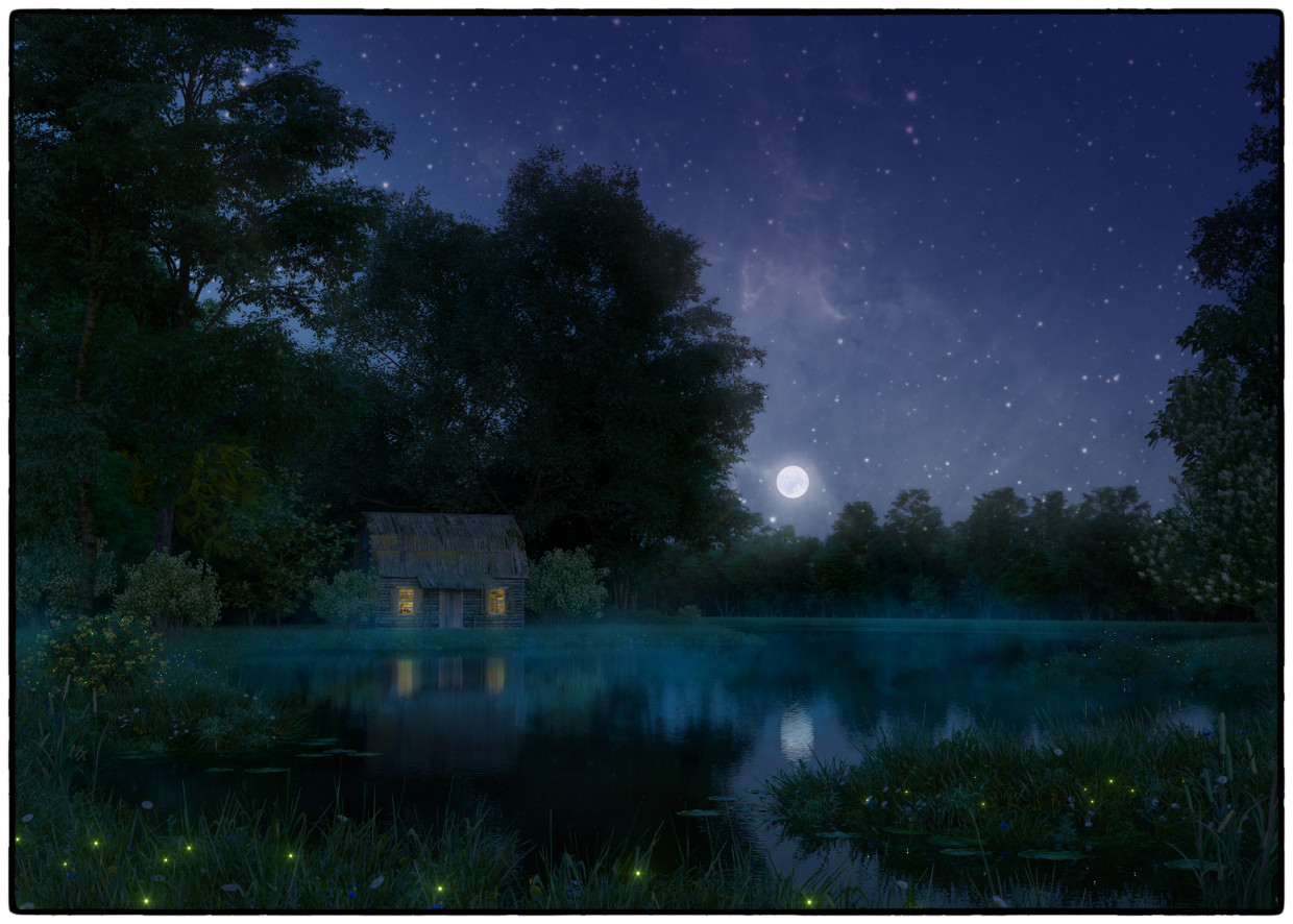 Göl battı; orman sessiz ... in 3d max corona render resim