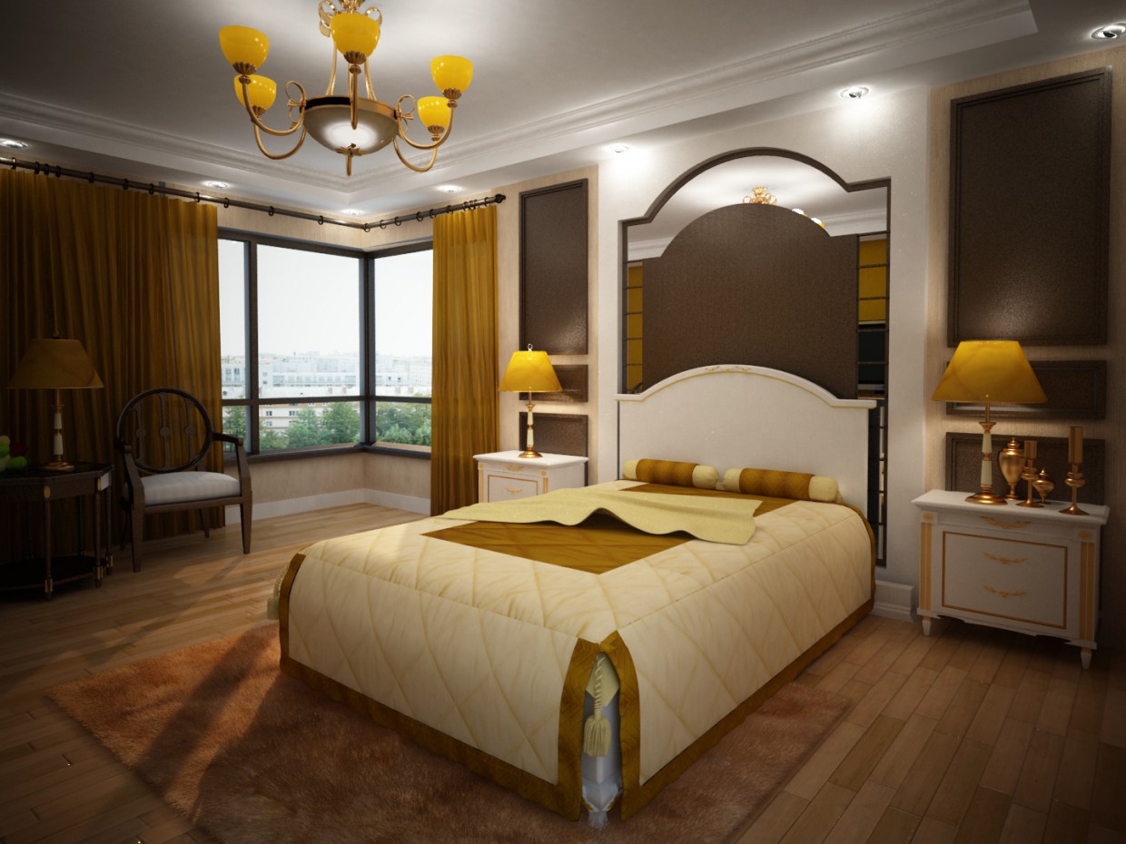 дизайн интерьера спальни с разработкой мебели в 3d max vray изображение
