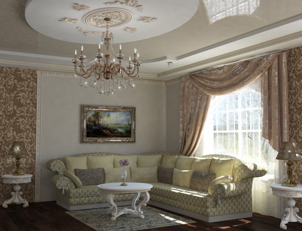 imagen de salón clásico en 3d max vray