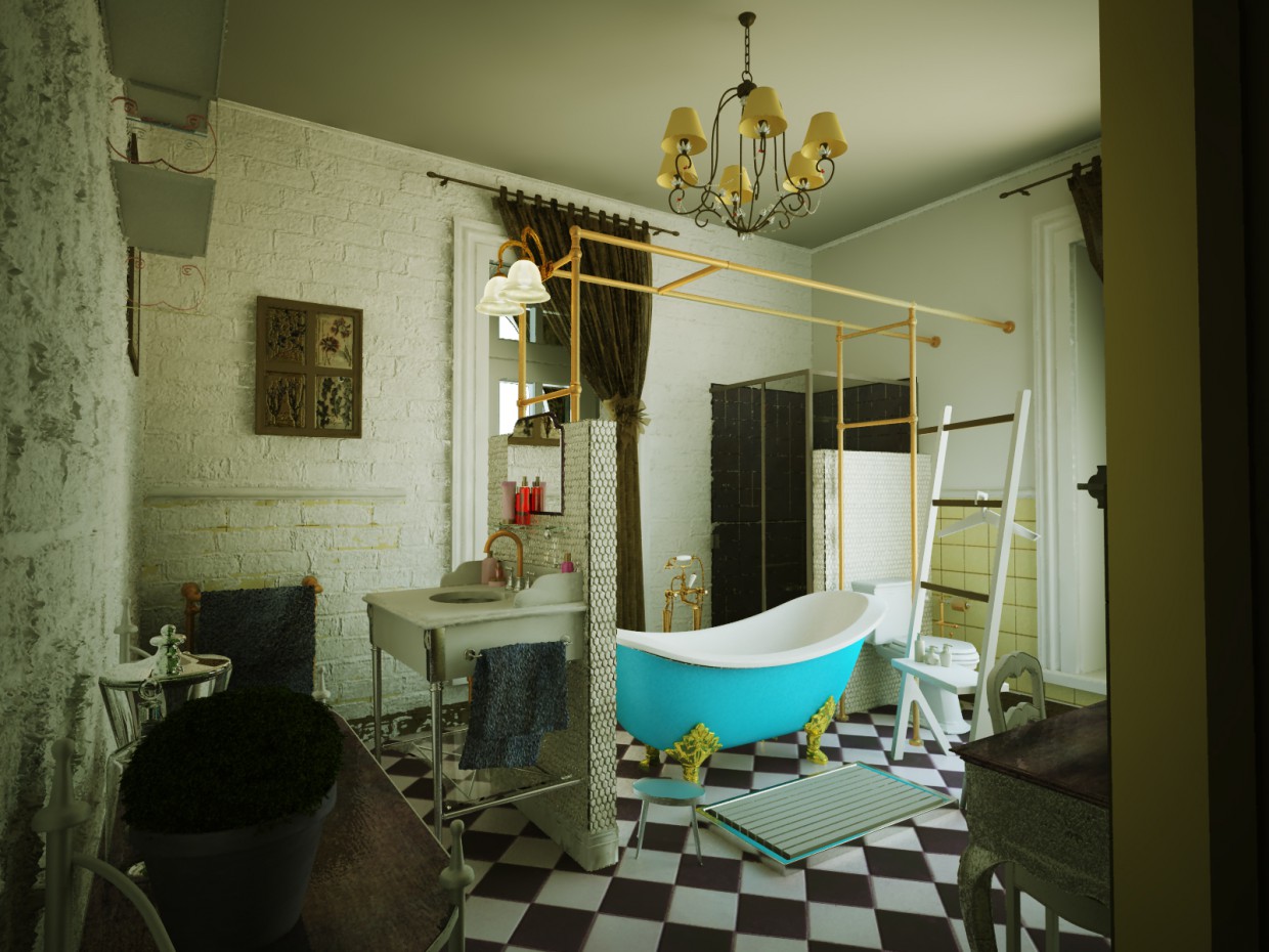 The bathroom in the style of Provence in 3d max vray image